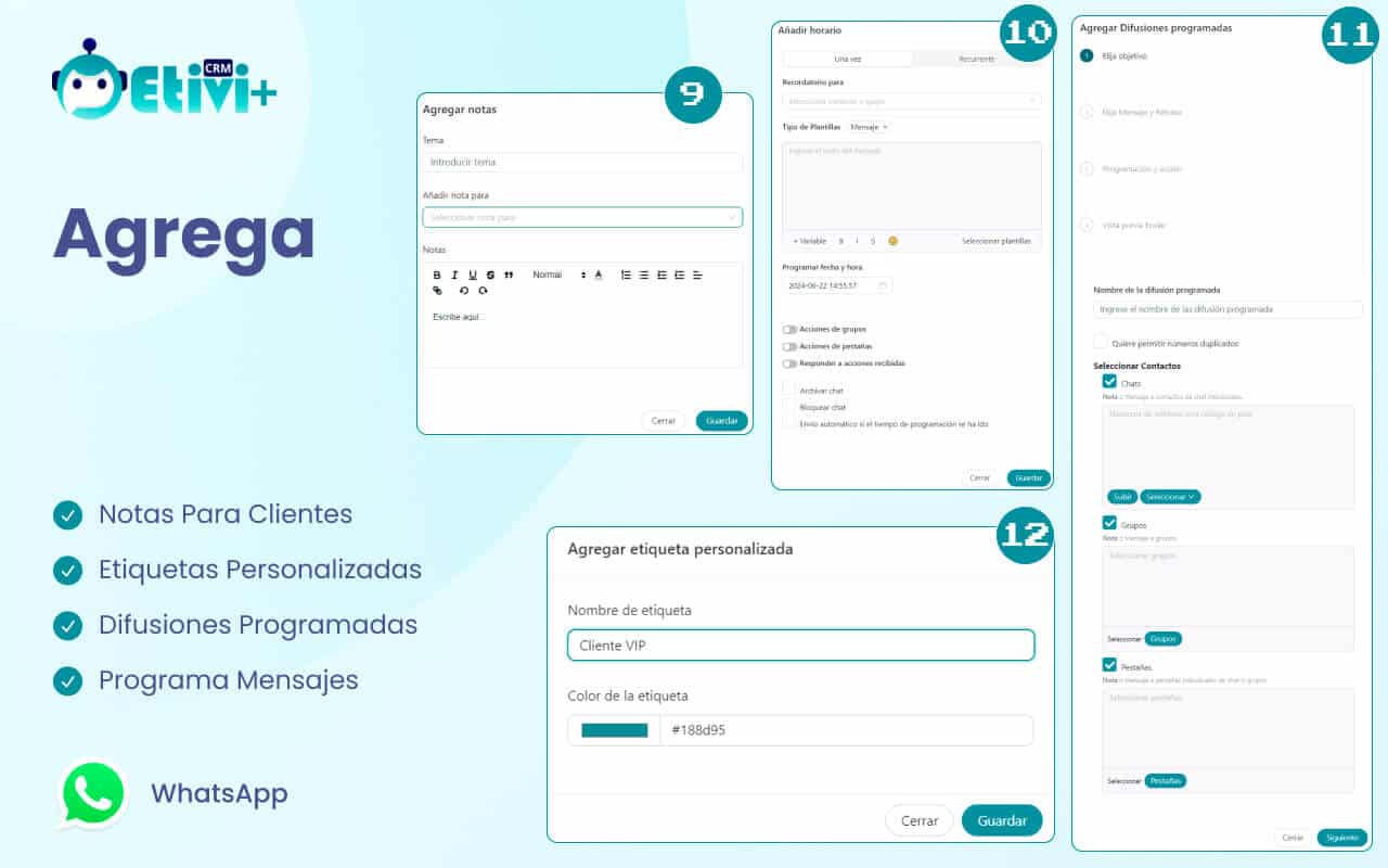 automatice whatsapp con etivi+crm y programe mensajes