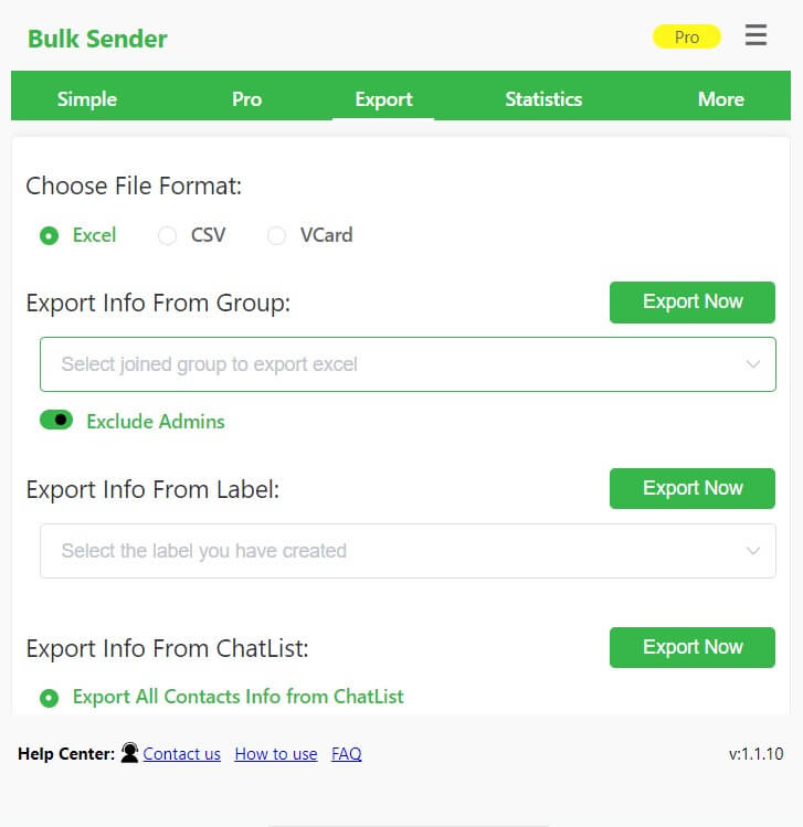 exportar contactos con bulk sender en whatsapp